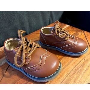 Meckior Kids Brown Leather Lace Up Wingtip Dress Shoes - Size 22 EU/US 6 Toddler